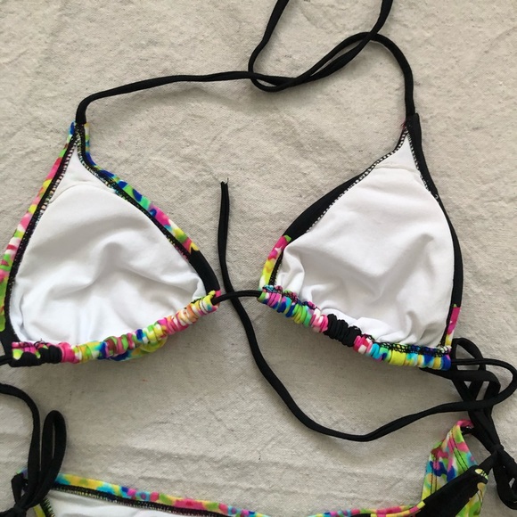 Black with neon tie dye triangle top string bikini - Picture 6 of 7